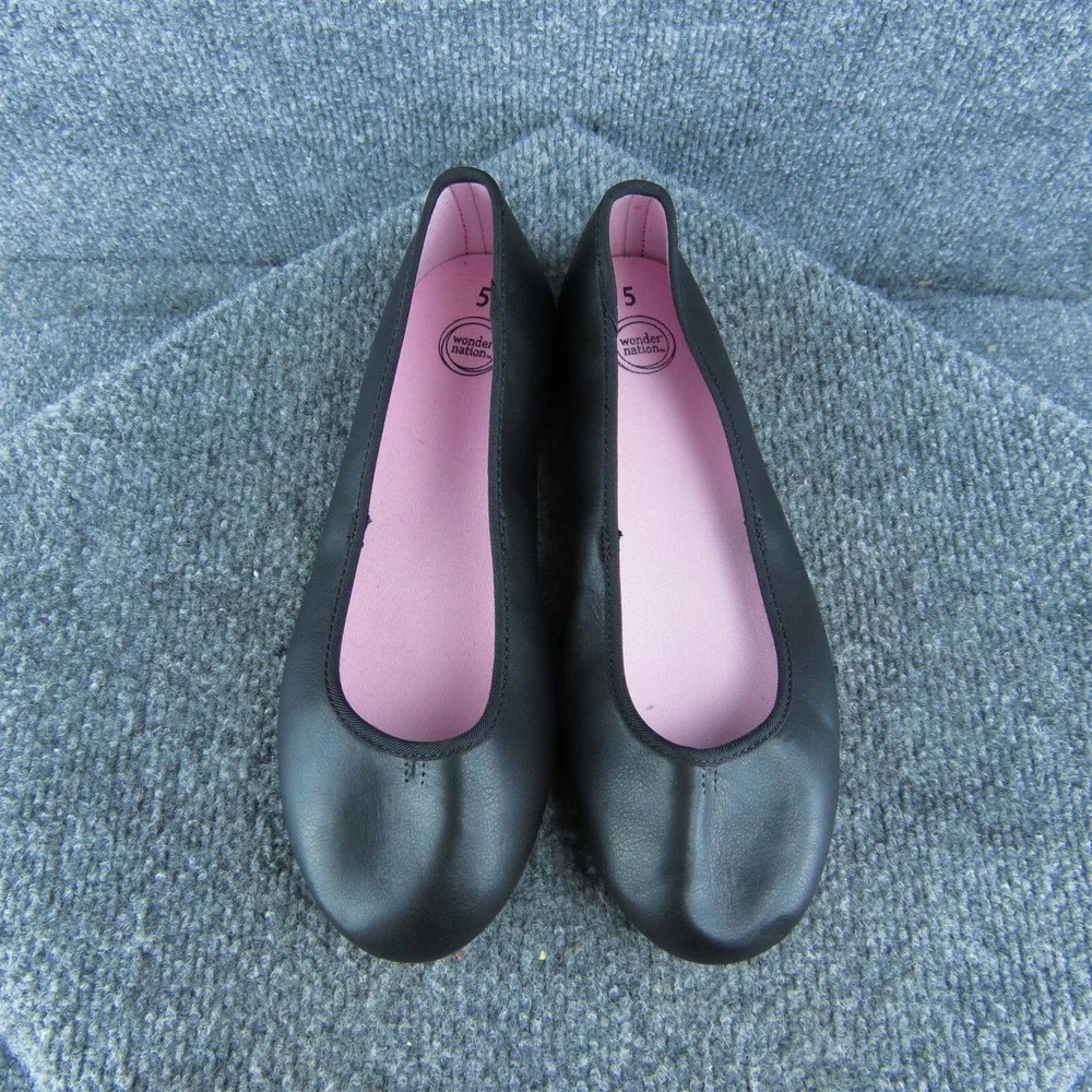 Wonder Nation Youth Girls Ballet Shoes Size 5 Medium Black Synthetic Slip On‎